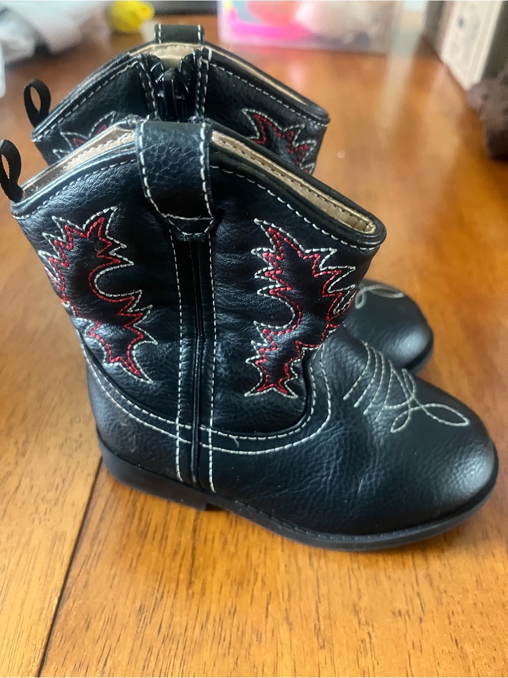 healthtex Black Kids Western Boots with Red Stitching